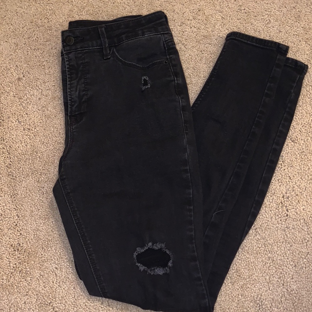Black ripped skinny high rise jeans - old navy